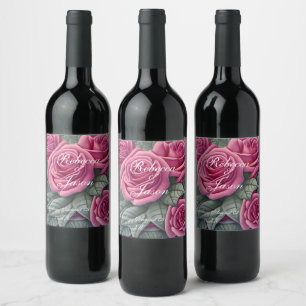 Zarte pastellrosa Hochzeitsrosen Weinetikett