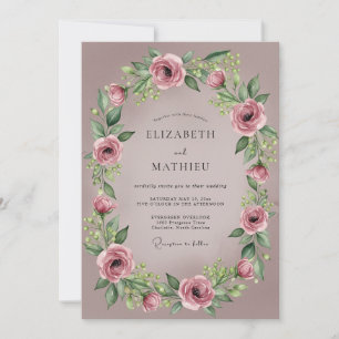 Zarte Romantische Hochzeit in Mauve Einladung