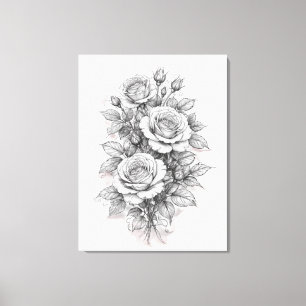 Zarte romantische Rosenbouquet-Skizze Leinwanddruck