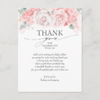 Zarte rosa Blumen Baby Shower Danke