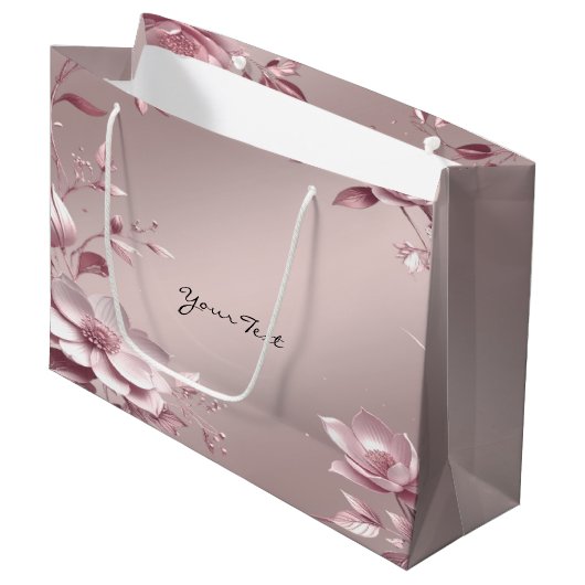 Zarte rosa Blumen-Geschenktasche Große Geschenktüte (Vorderseite Schrägansicht)