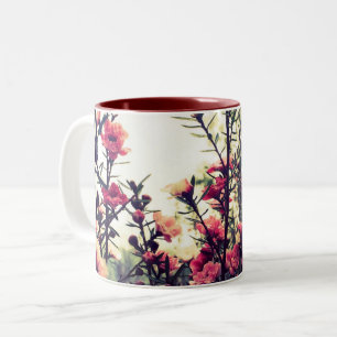 Zarte rosa Blumen Natur Zweifarbige Tasse