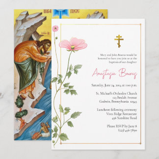 Zarte rosa Blumen orthodoxe christliche Taufe Einladung