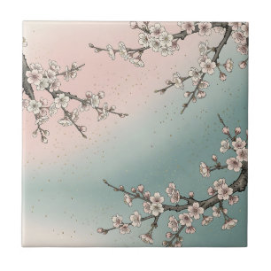Zarte rosa Kirschblüten-Sakura-Zweige  Fliese