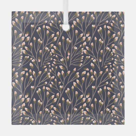 Zarte rosa Knospen auf braunen Zweigen Ornament Aus Glas (Vorderseite)