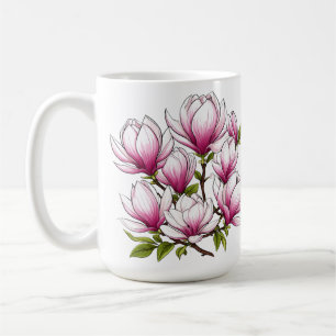 Zarte rosa Magnolienblüten auf einem Zweig Kaffeetasse