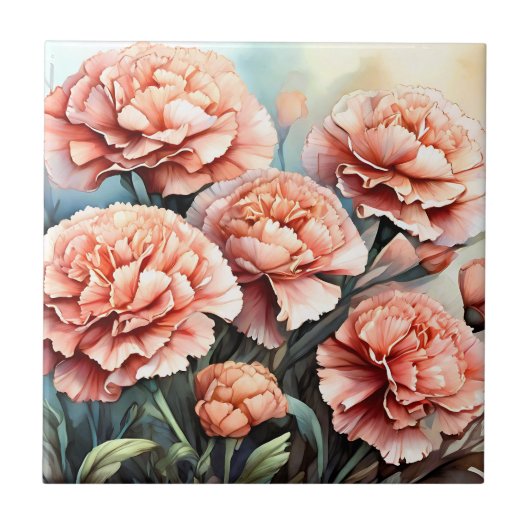 Zarte rosa Nelken Fliese (Vorderseite)