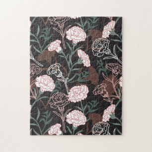 Zarte rosa Nelken mit grünen Blättern Floral Puzzle