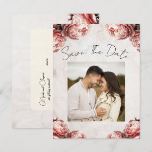 Zarte rosa Pfingstrosen-Blumen Vintage Hochzeitsei Ankündigungspostkarte