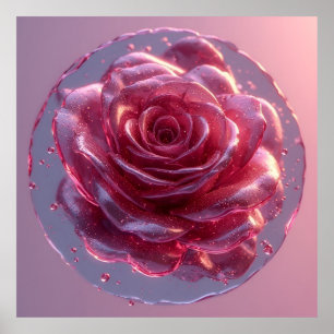 Zarte rosa Rose mit Tautropfen und Glitter Poster