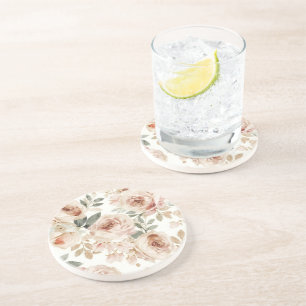 Zarte rosa Rosen Aquarell-Blumenprint Botanisch Getränkeuntersetzer