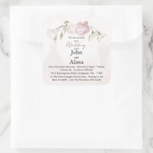 Zarte rosa Rosen & Braut und Bräutigam Kollektion Quadratischer Aufkleber