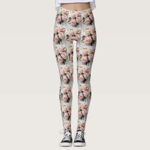 Zarte rosa Rosen mit filigranen goldenen Blättern Leggings