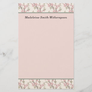 Zarte rosa Rosenknospen Florales Monogramm Name Briefpapier