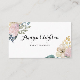 Zarte rosa und gelbe Wasserfarben-Blumen-Schrift Visitenkarte