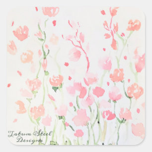 Zarte rosa und grüne Wasserblumen Quadratischer Aufkleber