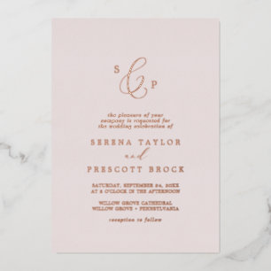 Zarte Roségoldfolie   Brautmonogramm-Hochzeit Folieneinladung