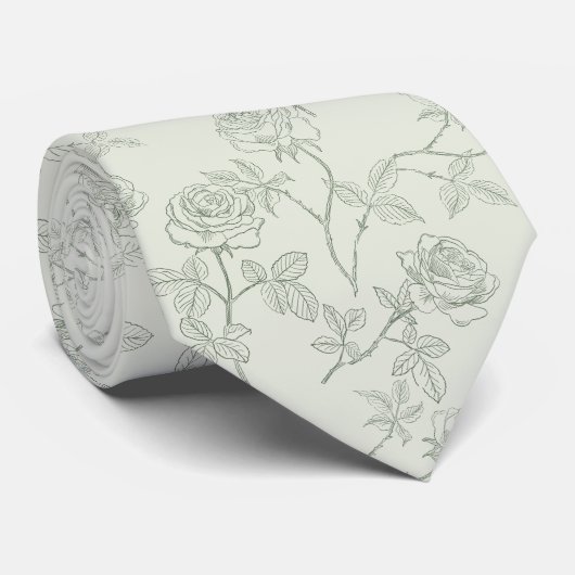 Zarte Salbeigrüne Rosen Krawatte (Gerollt)