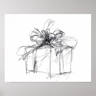 Zarte Skizze eines eingepackten Weihnachtsgeschenk Poster