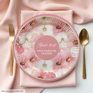 Zarte, staubige Rosen- und Gold-Blumen-Papiertelle Pappteller