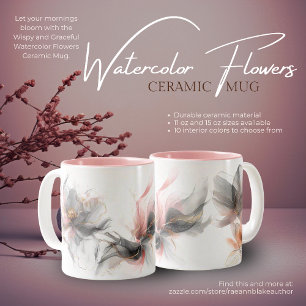 Zarte und elegante Wasserfarben-Blumen Keramik-Tas Zweifarbige Tasse