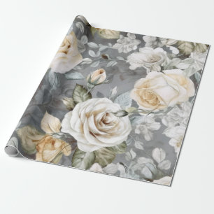 Zarte Vintage Cremig Weiße Rosen Geschenkpapier