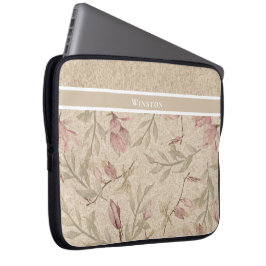 Zarte Vintage-Magnolie-Blumen-Tan-Personalisiert Laptopschutzhülle