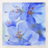 zarte violette Blumen mit orangefarbenen Glasuntersetzer (Vorderseite)