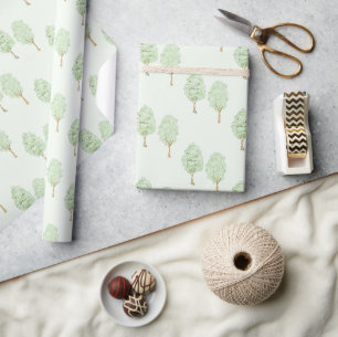 Zarte Wasserfarben-Baum-Muster Hellgrün Geschenkpapier