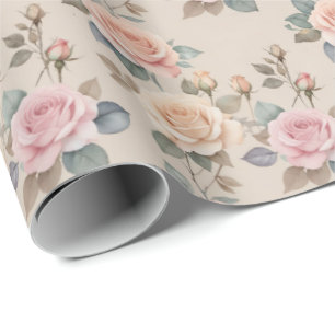 Zarte Wasserfarbenrosen in sanften Pastellfarben Geschenkpapier