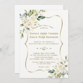 Zarte, weiße Blume Goldrahmen Hochzeit Einladung (Vorne/Hinten)