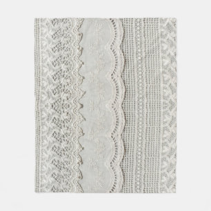 Zarte weiße Spitze, Textil Nahaufnahme. Fleecedecke