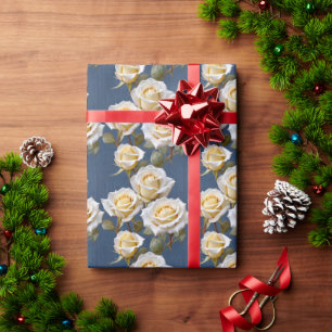 Zarte weiße und blassgelbe Rosen Geschenkpapier