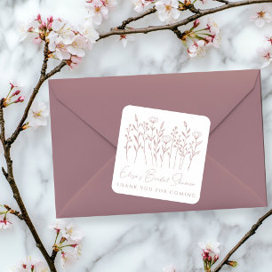 Zarte Wildblumen-Linienkunst Rosa Brautparty Quadratischer Aufkleber