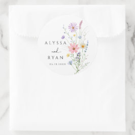 Zarte Wildblumen-Wiesen-Hochzeit Runder Aufkleber