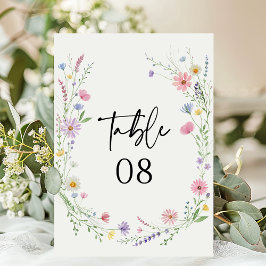 Zarte Wildblumen-Wiesen-Hochzeit Tischnummer