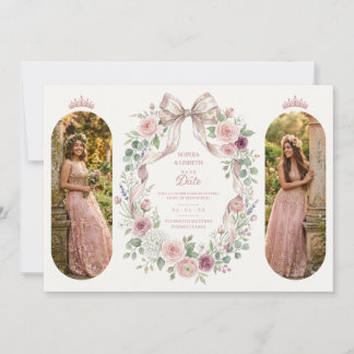 Zarte Zwillinge Quinceañera Rosafarbenes Florales Save The Date