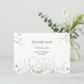 Zarter, blauer Wildblumen-Kranz Dankeskarte (Stehend Vorderseite)