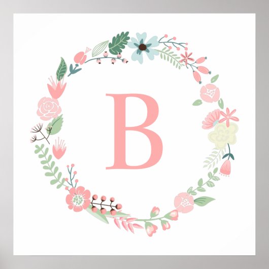 Zarter Blumenkranz Monogramm Poster (Vorne)