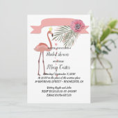 Zarter Blumenkranz, rosa Flamingos, Einladung (Stehend Vorderseite)