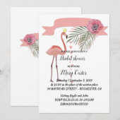 Zarter Blumenkranz, rosa Flamingos, Einladung (Vorne/Hinten)
