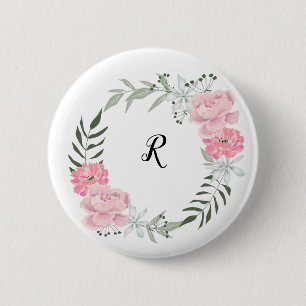 Zarter Blumenkranz, rosa Pfingstrosen Button
