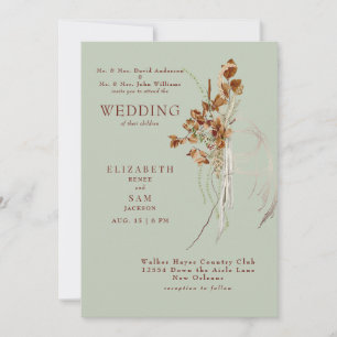 Zarter Botanischer Salbei-Beide-Eltern-Hochzeit Einladung