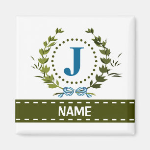 Zarter Efeukranz und Bandname mit Monogramm J Magnet