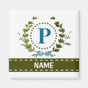 Zarter Efeukranz und Bogenname mit Monogramm P Magnet