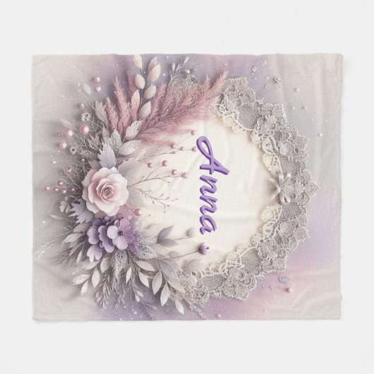 Zarter, floraler Rahmen mit Spitzendetails Fleecedecke (Vorderseite (Horizontal))