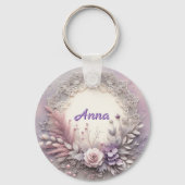 Zarter, floraler Rahmen mit Spitzendetails Schlüsselanhänger (Vorderseite)