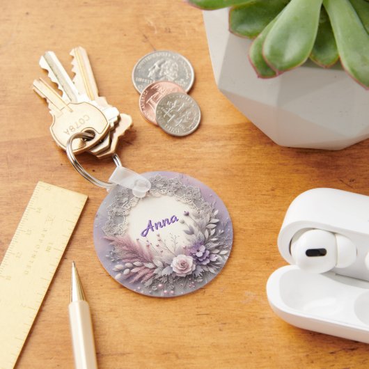 Zarter, floraler Rahmen mit Spitzendetails Schlüsselanhänger (Schreibtisch)