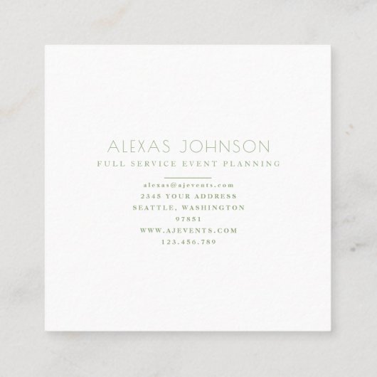 Zarter Frühlingsblumenkraut Rosa und Grün Quadratische Visitenkarte (Rückseite)