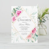 zarter Garten Blumenrosen Quinceanera Einladung (Stehend Vorderseite)